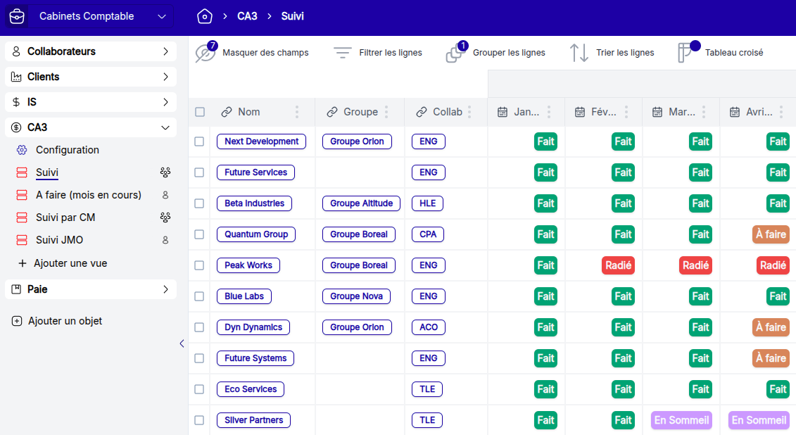 Cabinets Comptable. Suivi des déclarations TVA des clients