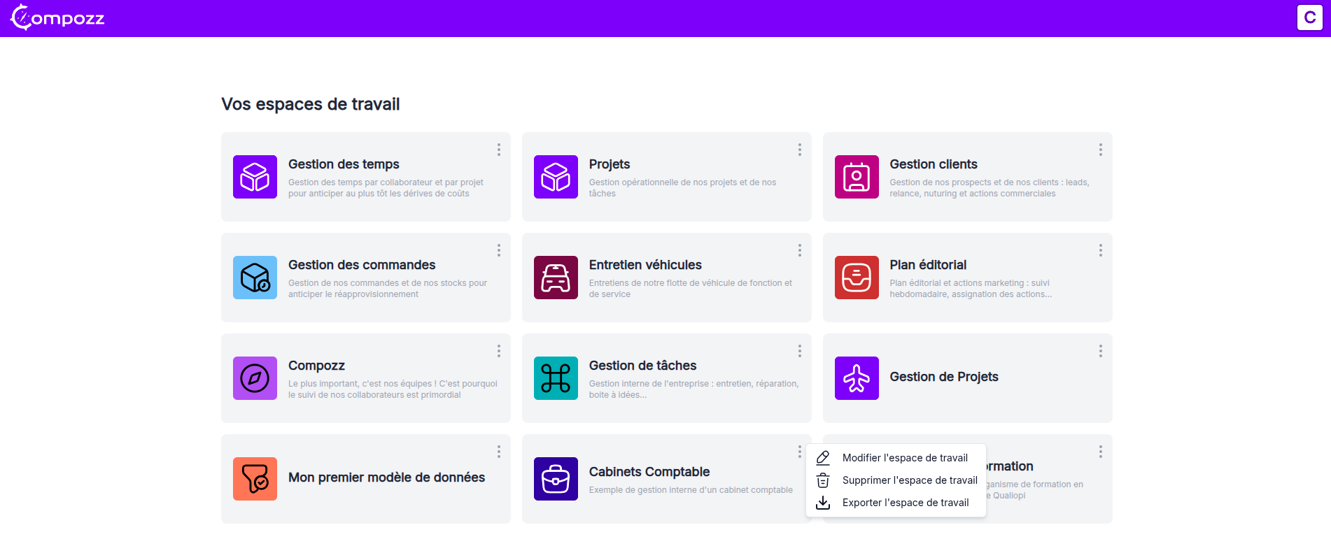 Vue de la page d'accueil